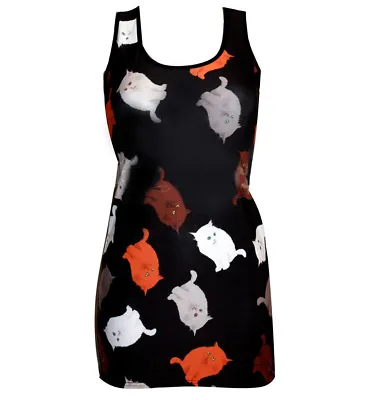Buy Women's Black Cute Cats All Over Print  Long Vest Tank Top Dress Goth Punk • 18.69£