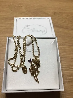 Buy GENUINE Licensed Disney Gold Tone & Crystal Bambi Deer Pendant Necklace Boxed • 11.95£