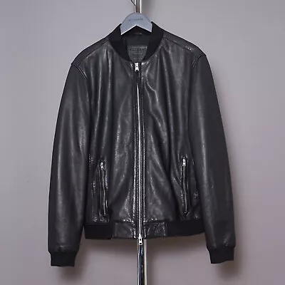 Buy ALL SAINTS Mens NIKO Leather Jacket XXL Black Moto Biker Bomber Celebrity 2XL • 249.99£