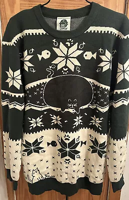 Buy Cat Warehouse Christmas Fat Cat Fish Snowflakes Paws L/S Women’s Size L Sweater • 27.99£