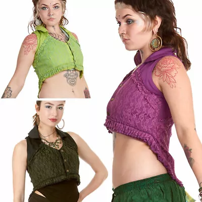 Buy Psy Trance Lace Vest Top, Tribal Clothing, Boho High Low Top, Steampunk Top • 18£