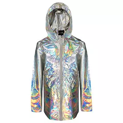 Buy Kids Girls Boys Casual Shiny Metallic Raincoat Hooded Jacket Mac Faulty Sale • 9.99£