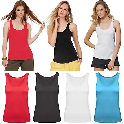 Buy 2 Pack Ladies Vest Womens Cotton Stretchy Ribbed T Shirt Cami Casual Tank Tops • 6.45£
