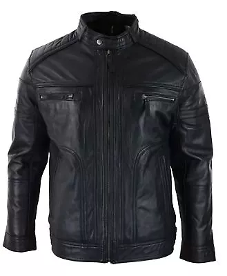 Buy Mens Black Brown Vintage Biker Real Leather Jacket Distressed Zipped Casual • 126.49£