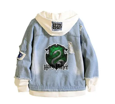 Buy Men's Slytherin Fashion Denim Jacket Hoodies Casual Bomber Coat Sweatshirts • 40.80£