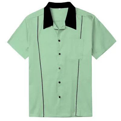 Buy Mens Shirts Plus Size Cotton Top Rockabilly Clothing Mint Green • 19.07£