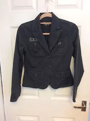 Buy Kosha - Ladies Dark Grey Collared Long Sleeve Button Up Denim Jacket Size 10 • 9.89£