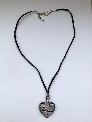 Buy Glass Heart Pattern Charm Black Cord Pendant Necklace Costume Jewellery  • 0.99£