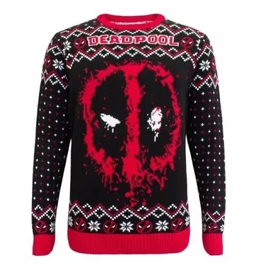 Buy Unisex Marvel Deadpool Spray Knitted Christmas Jumper Size L • 37.95£