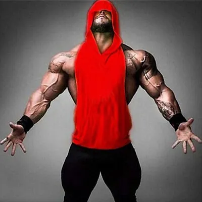 Buy Men Muscle Hoodie Tank Top Sleeveless Vest Gym Workout Bodybuilding Hooded Shirt • 11.04£