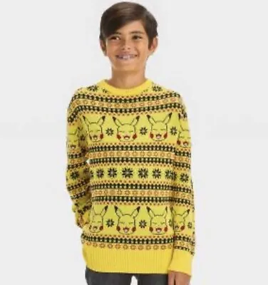 Buy Pokemon Pikachu Winter Yellow Holiday Boys Sweater NEW! • 16.67£