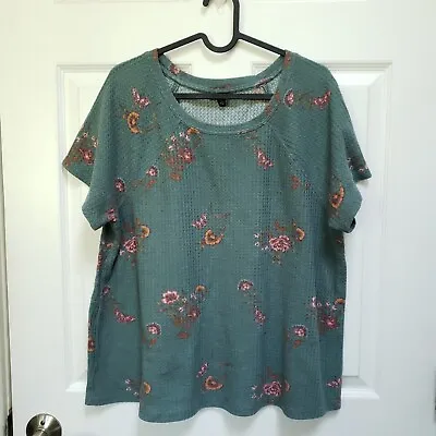 Buy Torrid Green Floral Classic Fit Waffle Knit Crew Neck Raglan T-Shirt Womens XL • 23.16£