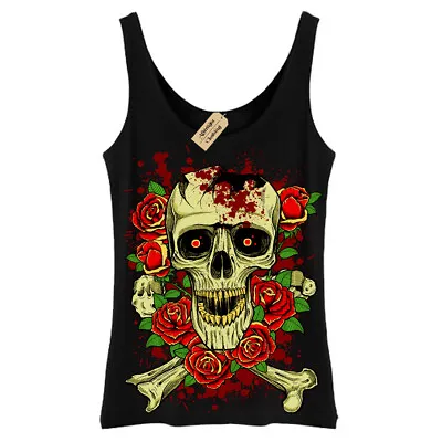 Buy Broken Skull T-Shirt Rose Skeleton Gothic Rock Punk Metal Crossbones Vest Womens • 11.95£