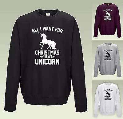 Buy All I Want For Christmas Is A Unicorn Sweatshirt Jh030 Jumper Sweater Funny Cute • 22.15£