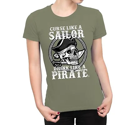 Buy 1Tee Womens Curse Like A Sailor, Drink Like A Pirate T-Shirt • 7.99£