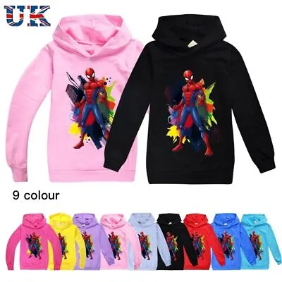 Buy Kids Boys Spider-Man Print Long Sleeve Hoodie Sweatshirt Pullover Jumper Tops UK • 9.99£