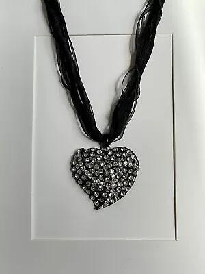 Buy Black Sparkly Heart Diamanté Necklace Sparkling Rhinestone Statement Jewellery • 8.75£