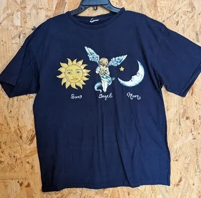 Buy Vintage Womens T Shirt Dark Blue Inspirational Angel, Moon, And Sun Size  XL   • 9.47£