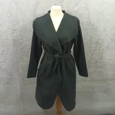 Buy Boohoo Black Wooly Wrap Coat Tie Waist Cardigan Longline Y2k Uk 10 • 15.99£
