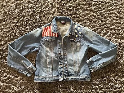 Buy USA Flag Stars & Stripes George Girls Denim Jacket Age 10-11 Blue Ex Cond • 9.90£