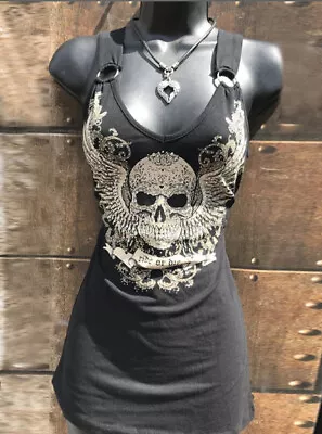Buy Sexy Women Sleeveless T-Shirt Ladies Skull Gothic Top Vest Tank Size 6-22 N1042 • 11.99£