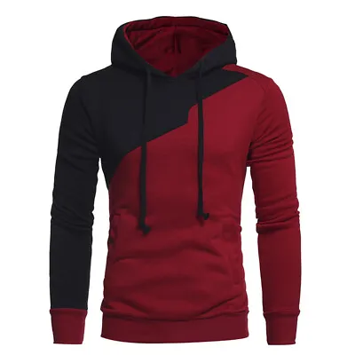 Buy Fashion Men Casual Sport Fitness Slim Sweatshirt Stitching Color Hooded Pullover • 26.39£