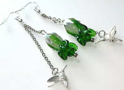 Buy Vintage Style Handblown Glass Flower, Hummingbird, Long Earrings Jewellery Gift  • 9.49£