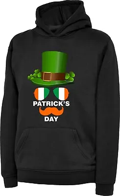 Buy St. Patrick's Day Hoodie Irish Flag Green Hat With Glasses And Mustache Hood To • 20.99£