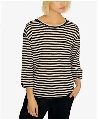 Buy Sanctuary Women's Sz S Emmett One-Pocket Stripe Linen Tee Peace After Party Top • 28.34£