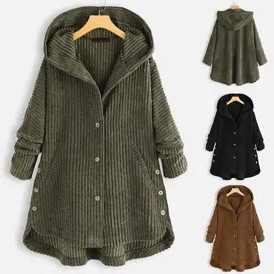 Buy Women's Loose Jacket Fashion Casual Corduroy Hooded Jacket Long Sleeved Coat • 75.77£