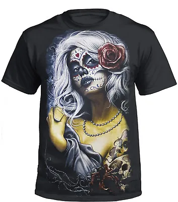 Buy New ROSE SKULL T-Shirt,Tattoo/Rock/Metal/Biker/Goth/Mexican Sugar Skull/Top/Tee • 9.99£