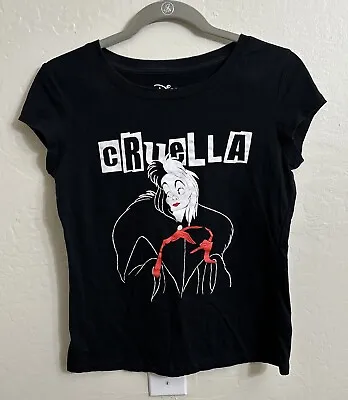 Buy Cruella De Vil Shirt Women’s Large Black Short Sleeve Cotton Disney Villain Logo • 12.50£