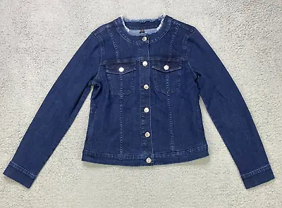 Buy Jen7 Womens Casual Denim Jacket Size S Fringe Neck Collarless Long Sleeve Jean • 28.92£