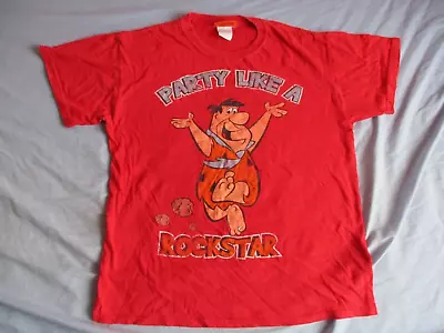 Buy The Flintstones Fred Party Red T SHIRT SIZE Medium Top MENS Distressed Used • 12.99£