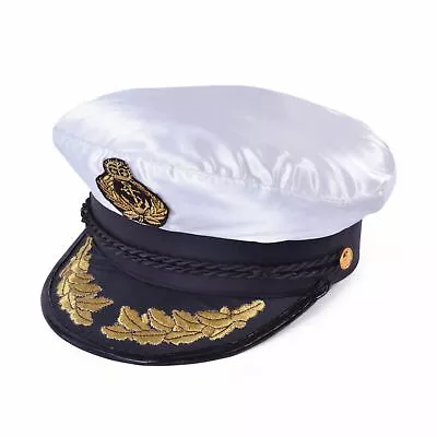 Buy Deluxe White Airline Pilot Hat Mens Captain Fancy Dress Costume Accessory • 9.25£