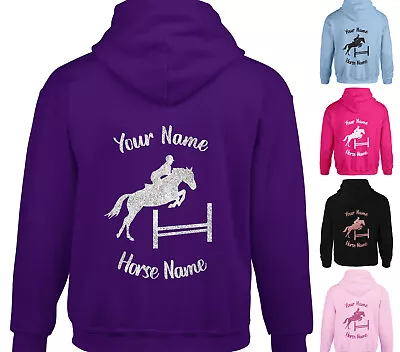 Buy Personalised Childrens Horse Riding Hoodie Glitter Equestrian Back Print Hoody • 15.95£