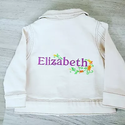 Buy Personalised (embroidered) Baby Cream Denim Jacket (from 0-3moths To 2-3 Years) • 15£