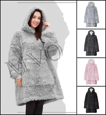 Buy Ladies Fur Hoodie Fluffy Fleece Pullover Plush Sherpa Oversized Hooded Hoody UK • 6.99£