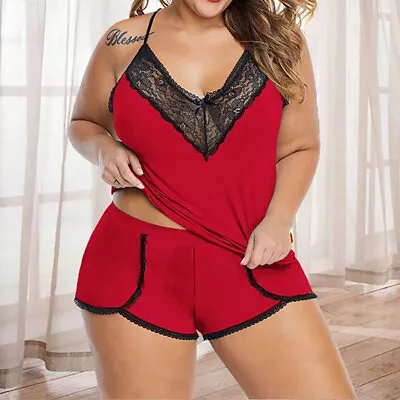Buy Plus Size Womens Sexy Lace Cami Vest Shorts Lingerie Pyjamas PJs  Set Sleepwear • 10.19£