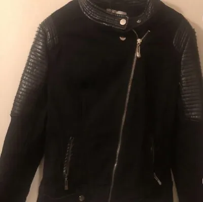 Buy Womens Denim/ Leather Fitted Biker Jacket 8 • 3.50£