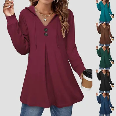 Buy Womens Hooded V Neck Tunic Tops Ladies Long Sleeve Loose Hoodies T Shirt Blouse • 8.39£