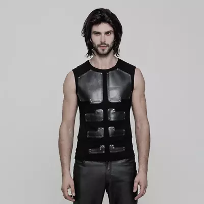 Buy Punk Rave Men's CyberPunk Gothic Rock Cyborg Armor Black Sleeveless T-Shirt Top • 36.64£