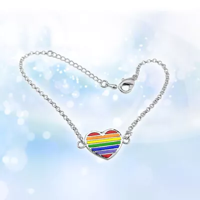 Buy Unisex Colorful Bracelet Rainbow Heart Link Apparel Accessory Heart-shaped Miss • 10.29£