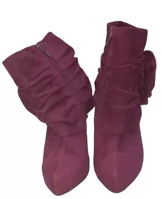 Buy Dollhouse 7 BURGUNDY SUEDE Ankle Boots 'Spike' Black 4” Stiletto Heels • 14.21£