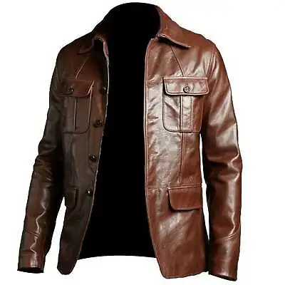 Buy Men's Military Jacket Real Leather Military Style Field Over Coat • 139.99£