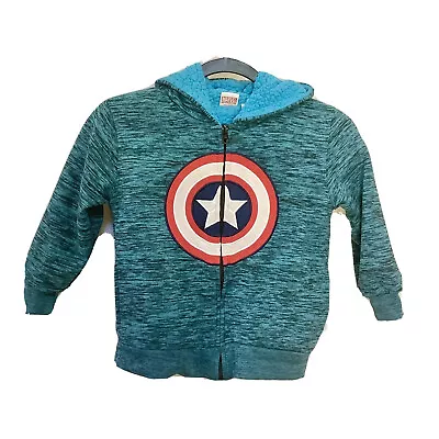 Buy MARVEL AVENGERS Captain America Blue Warm Thick Fleece Lined Hoodie Size 5 • 7.88£