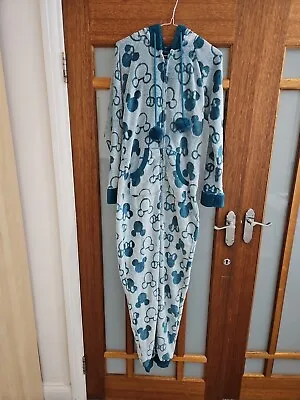 Buy Disney Adult Unisex Teal Fleece All In One Pyjama With Hood Size Small • 17.50£