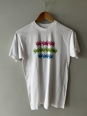 Buy Space Invaders T-Shirt Size Small White Cotton Graphic Print Retro Video Games • 5.50£