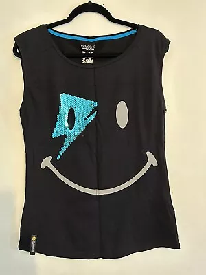 Buy Black Smiley Lightning Sequin T-Shirt Size L • 1.99£