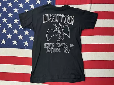 Buy Led Zeppelin T Shirt USA Tour 77  Mens Black Rock Band Tee Official Merch 1977 S • 10£